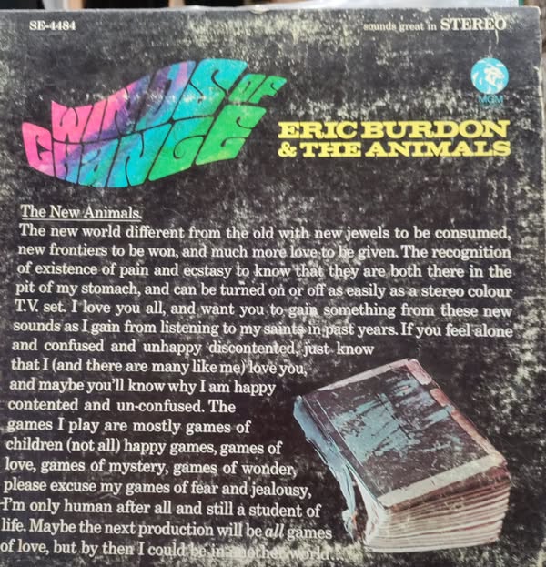 ERIC BURDON & THE ANIMALS Winds Of Chamge 1967 LP $20.00 USED RECORDS CLASSIC ROCK
